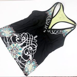 Athleta Black and Green Racerback Tankini Small